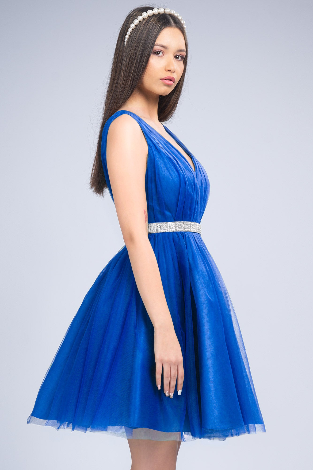 Royal Blue Dress Cloche Made Of Taffeta And Tulle