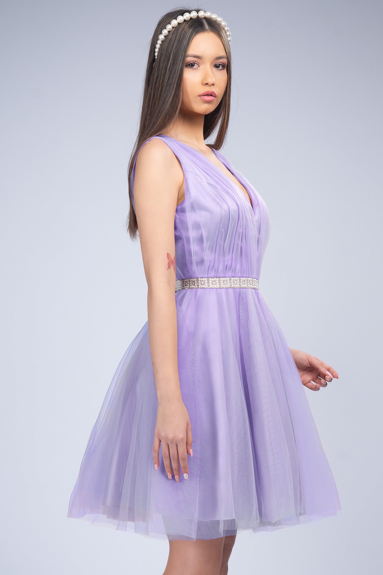 Lilac Dress Cloche Made Of Taffeta And Tulle