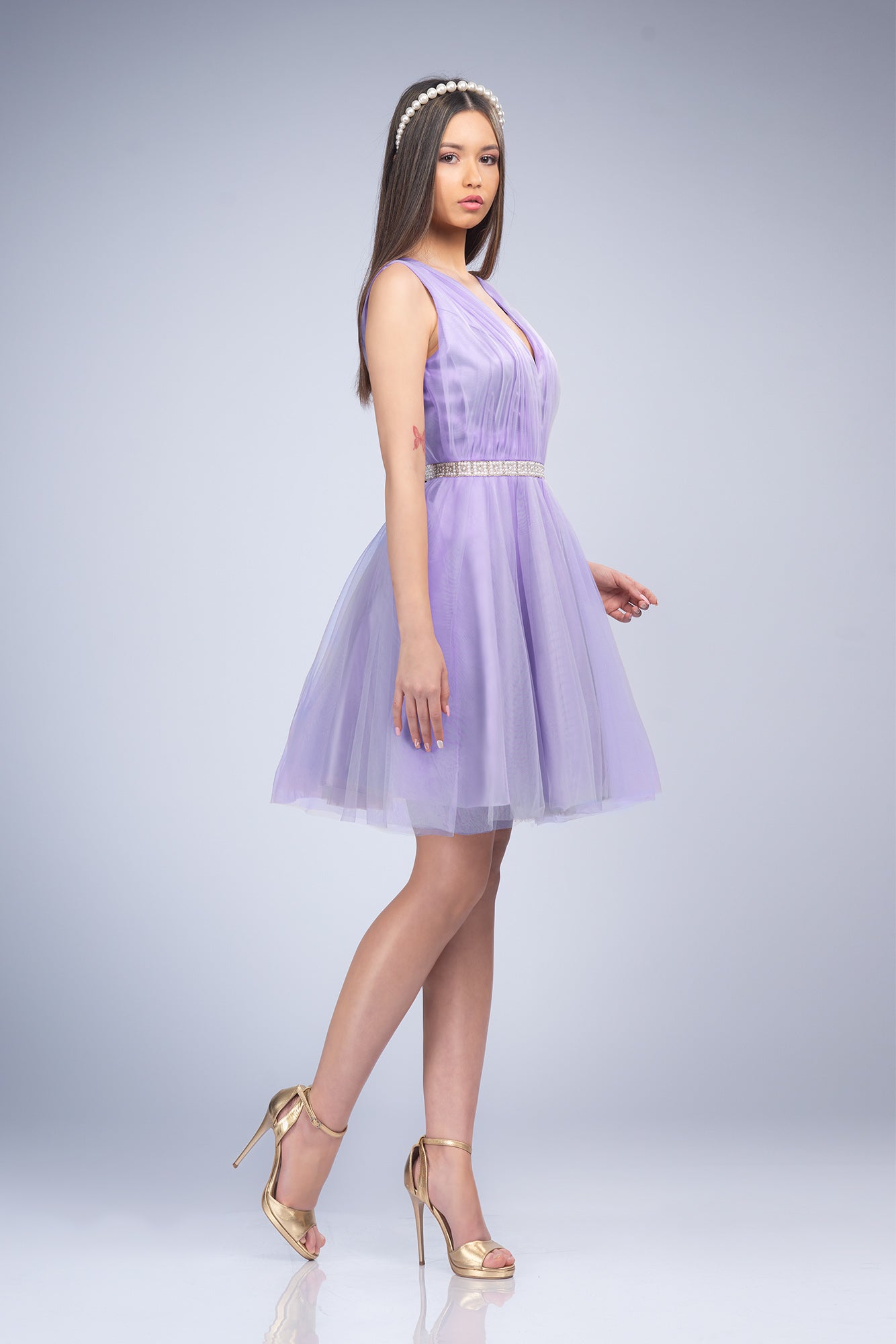 Lilac Dress Cloche Made Of Taffeta And Tulle