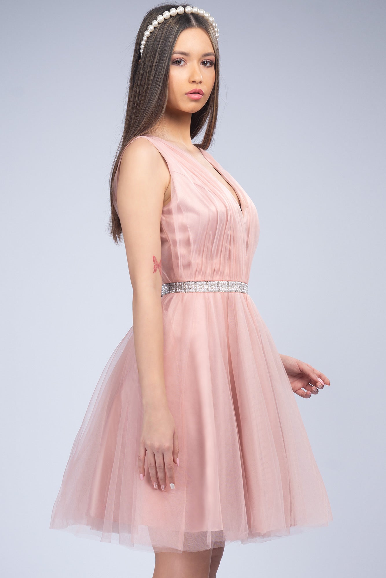 Peach Dress Cloche Made Of Taffeta And Tulle
