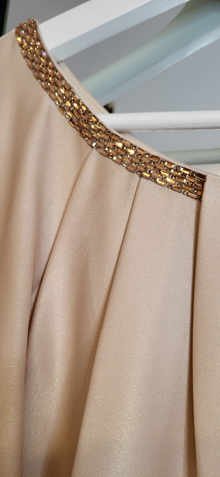 Beige Dress Midi Loose Cut Satin Glitter