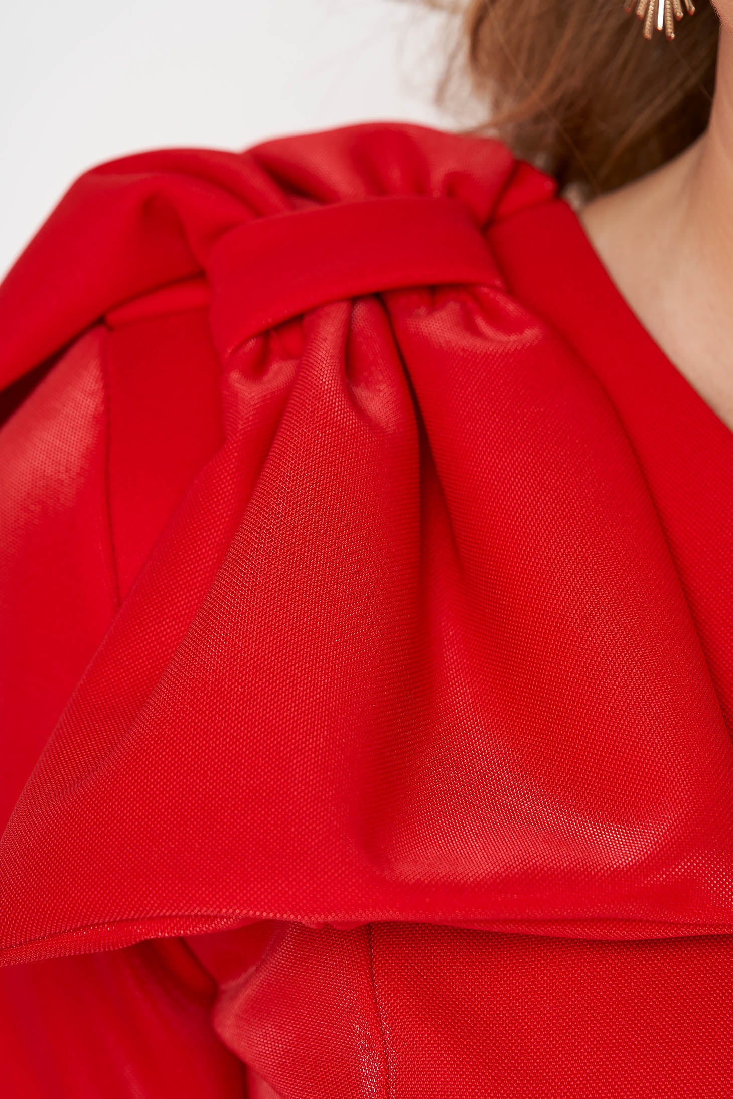 Red Dress Slightly Elastic Fabric Midi Pencil Bow Accessory One Shoulder