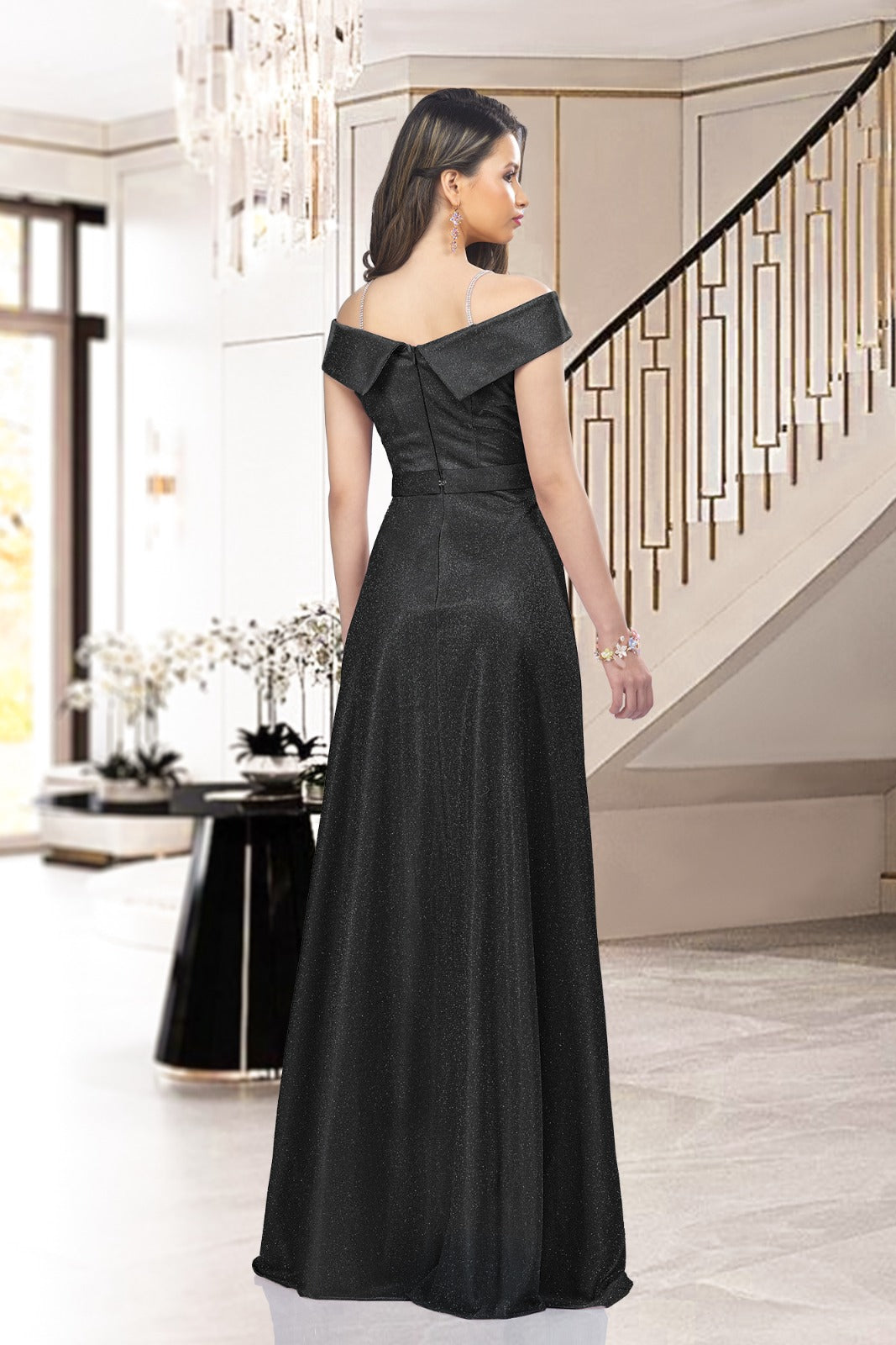 Black Dress Long Lurex With Iridescence