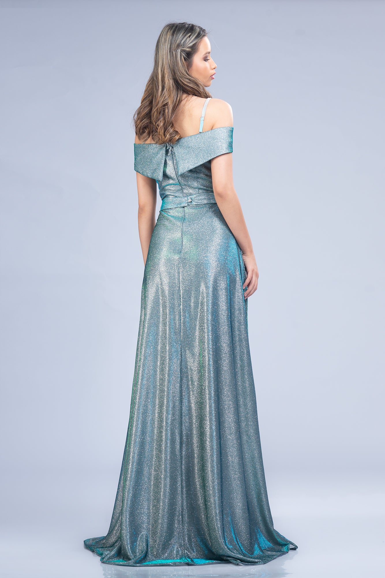 Long Dress Silver With Aqua Reflections Lurex
