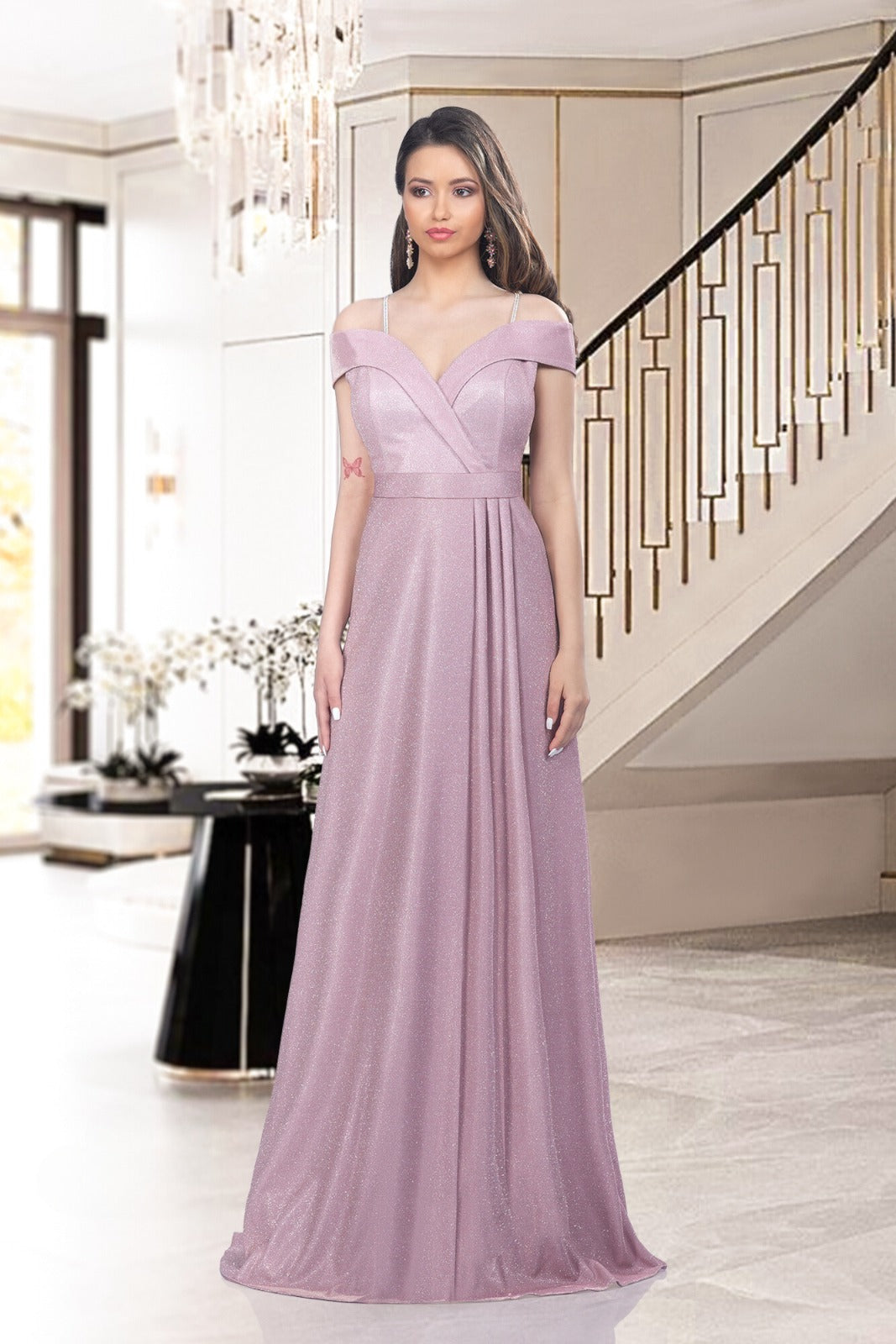 Pink Dress Long Lurex With Iridescence