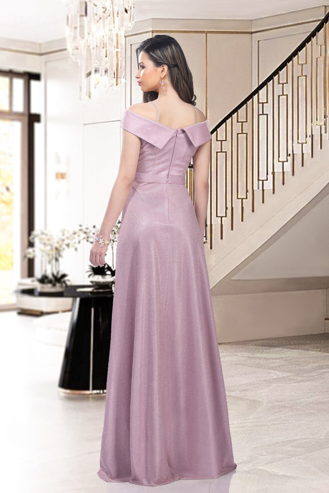 Pink Dress Long Lurex With Iridescence