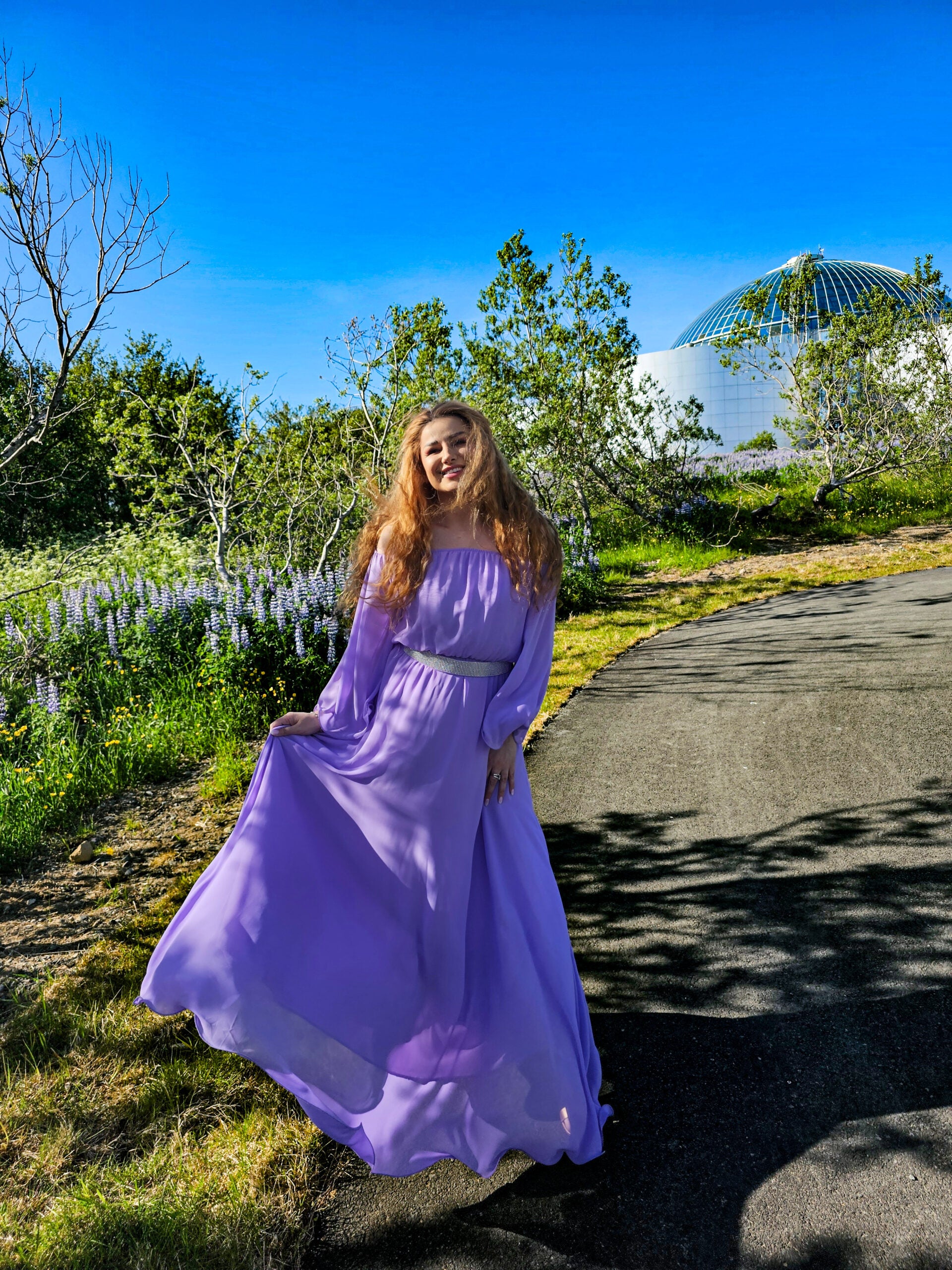 Maxi Dress Lilac Rhinestones Waistband