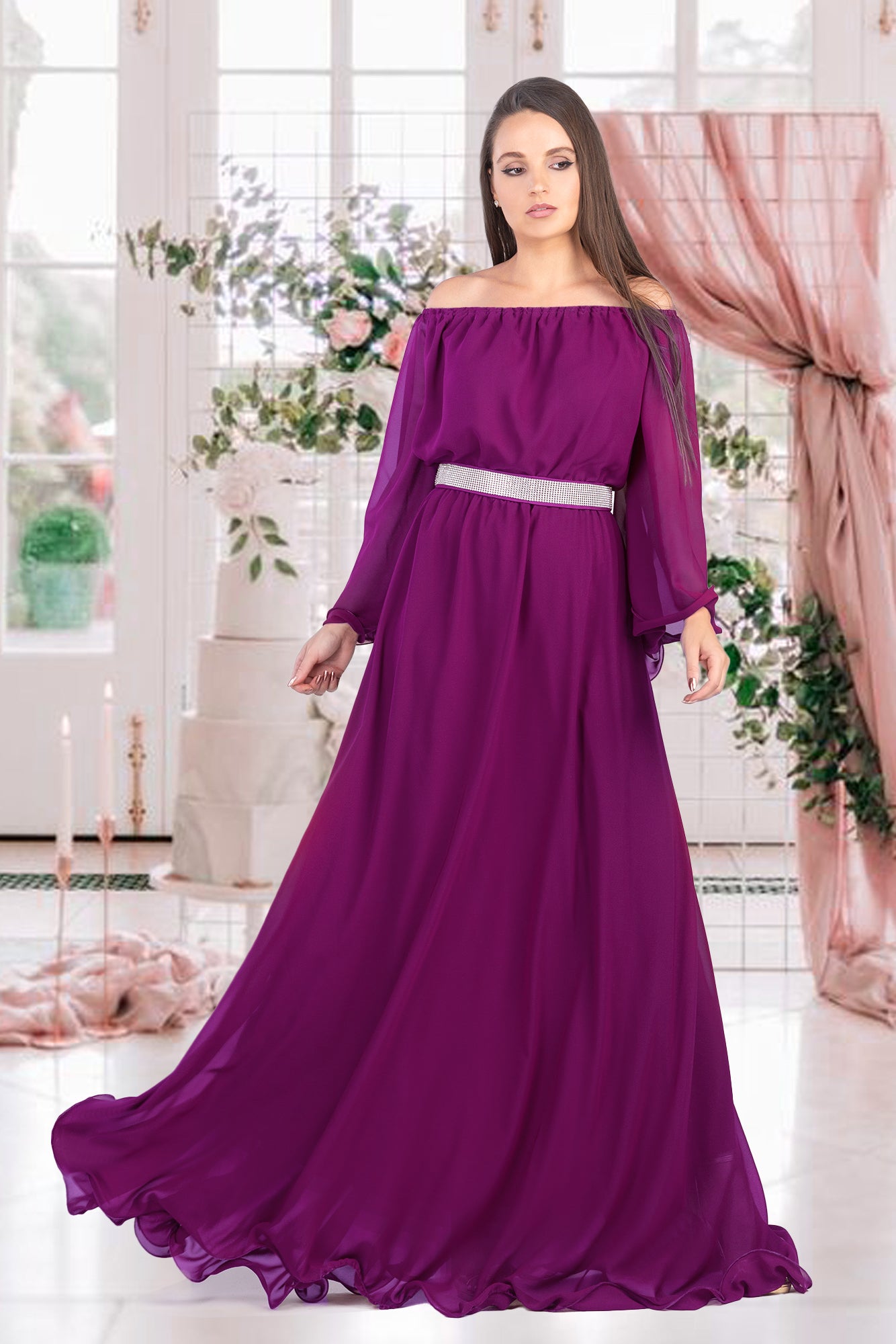 Maxi Dress Orchide Rhinestones Waistband