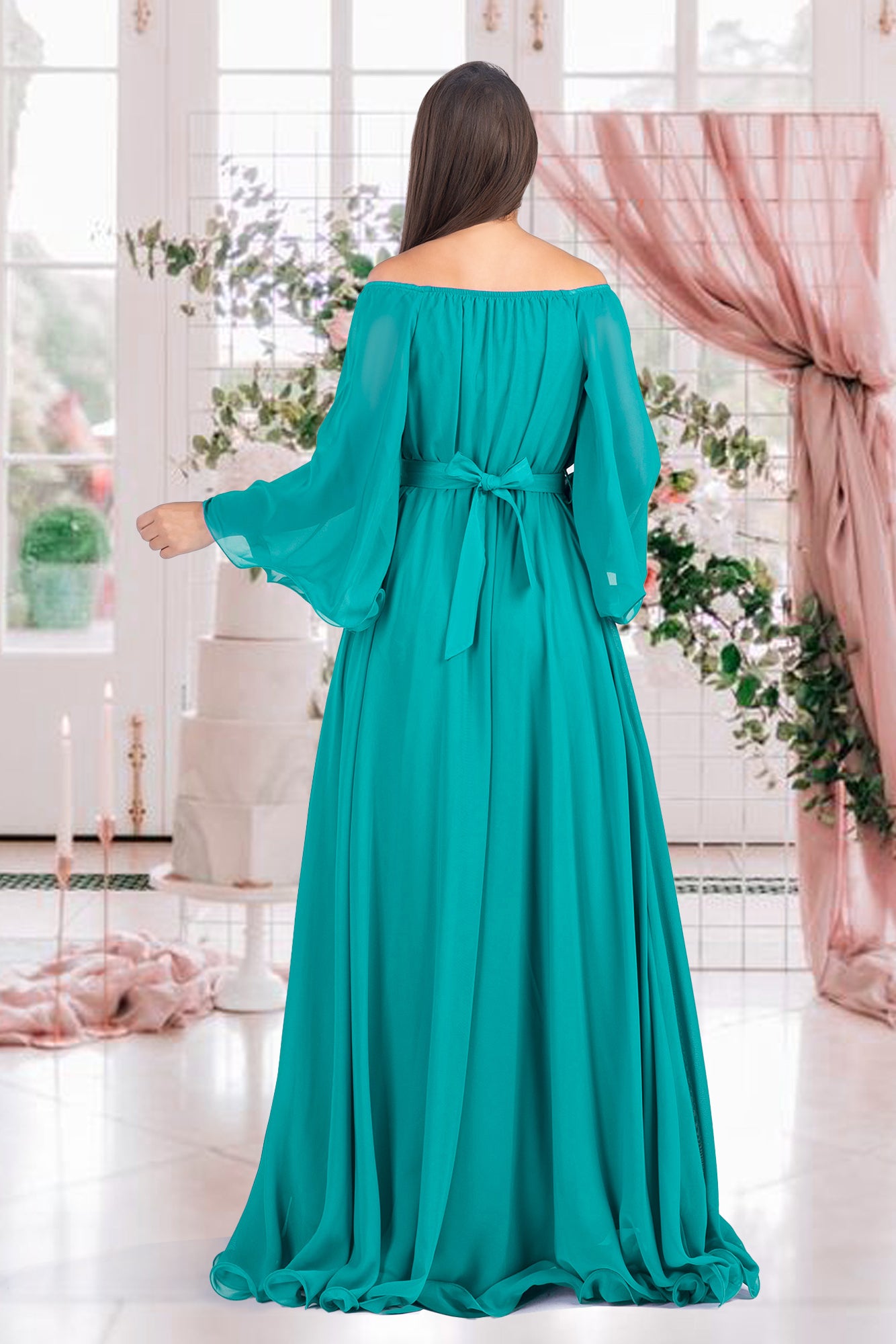 Maxi Dress Turquoise Rhinestones Waistband