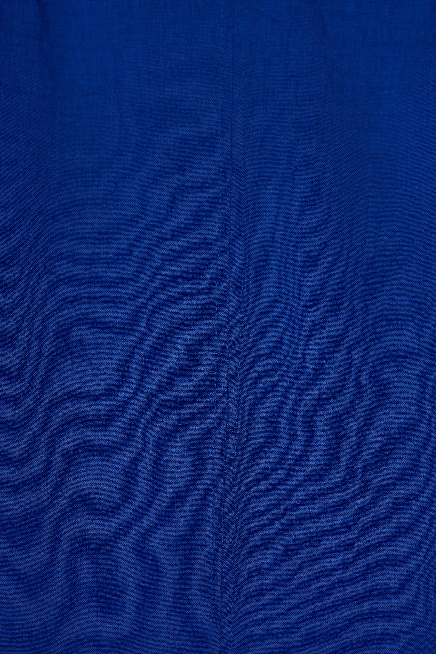 Blue Linen Midi Dress With A Straight Cut And Front Slit
