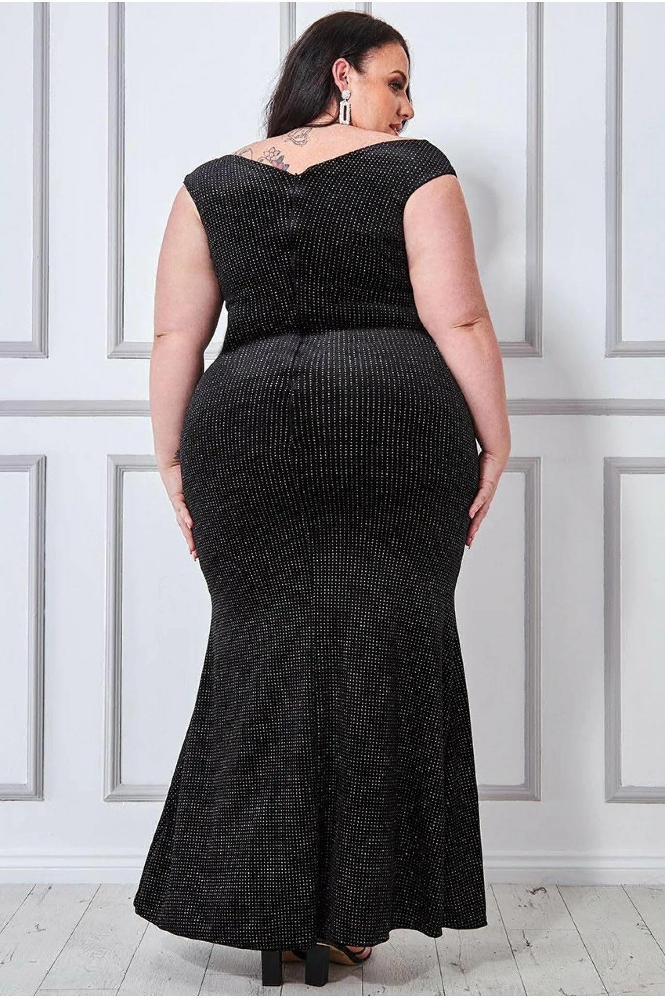 Black Dress Long Glitter Velvet