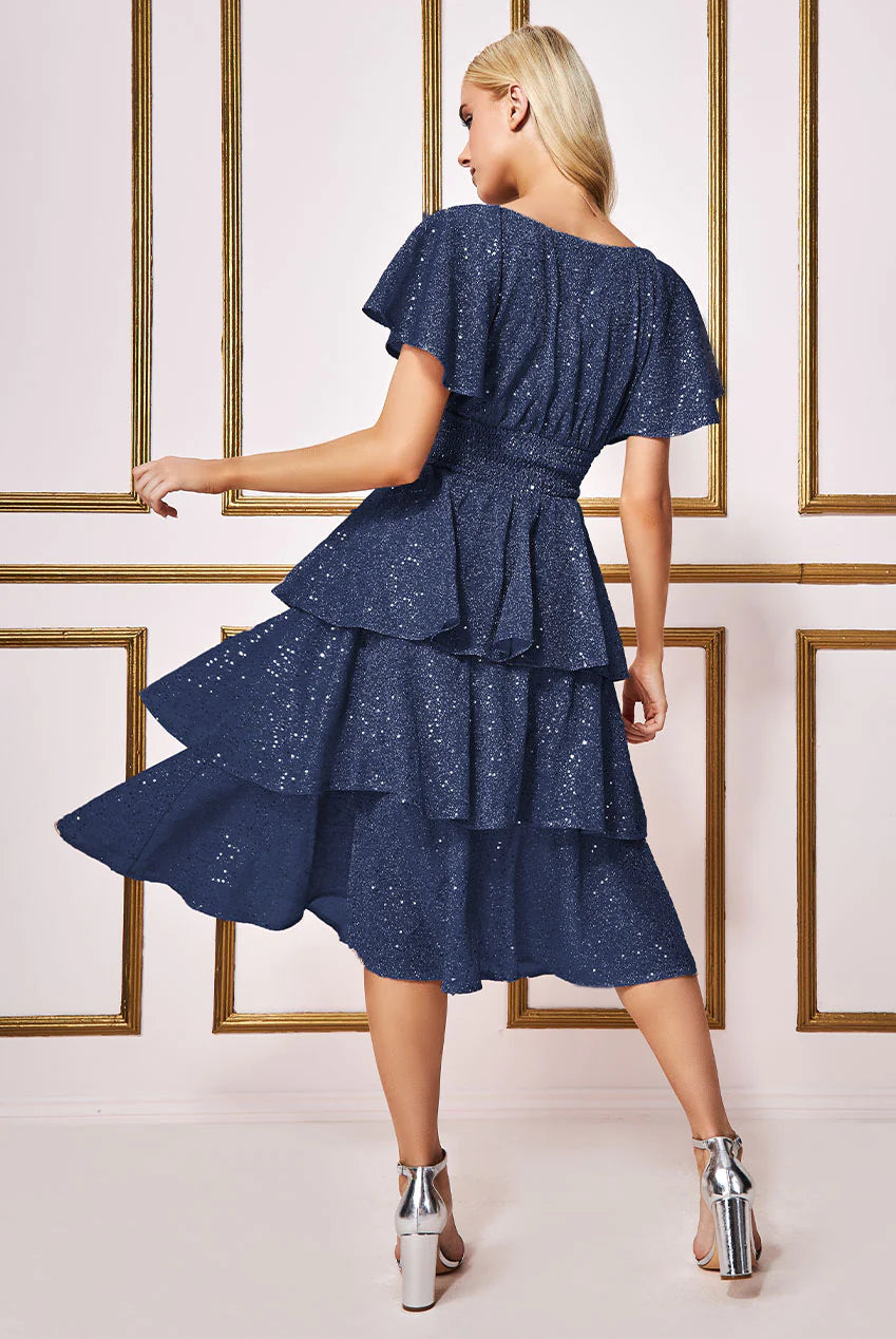Dark Blue Dress Lurex With Sequins