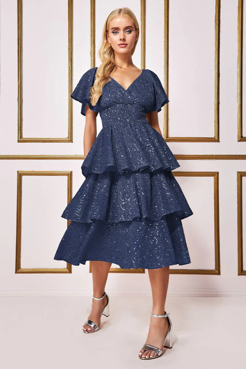 Dark Blue Dress Lurex With Sequins