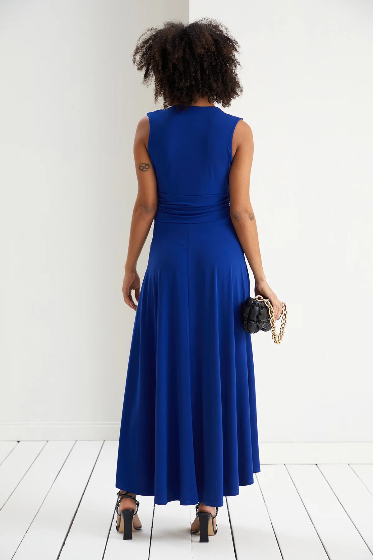 Royal Blue Long Dress With V Neck