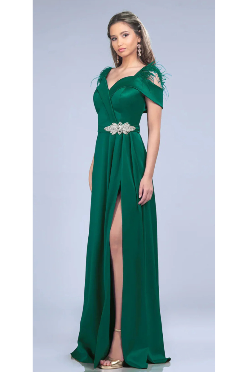 Elegant Green Long Dress Taffeta