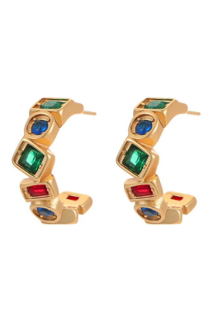18K Gullhúðaðar Vintage Zirconia Eyrnalokkar – Hring- og Ferningahönnun