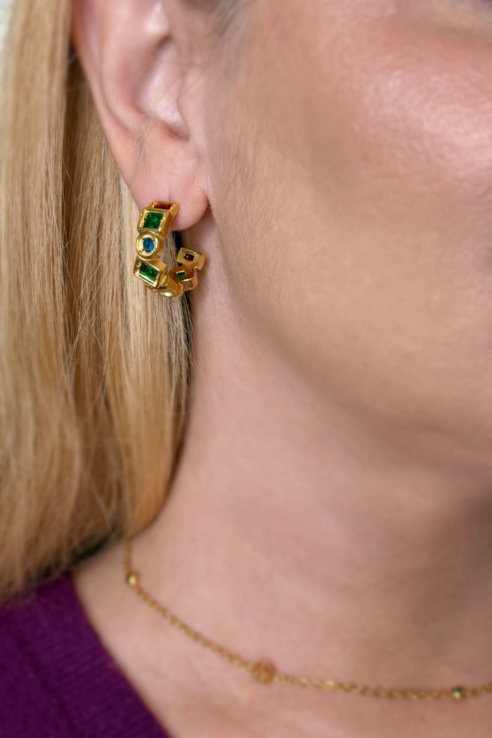18K Gullhúðaðar Vintage Zirconia Eyrnalokkar – Hring- og Ferningahönnun