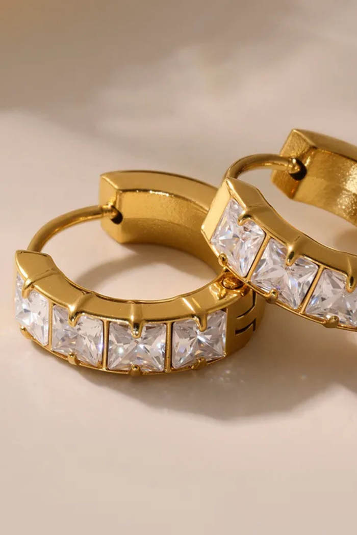 18K Gold Plated Zircon Stainless Steel Earrings – Elegant, Versatile, Luxury Geometric Design