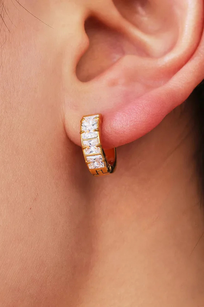 18K Gold Plated Zircon Stainless Steel Earrings – Elegant, Versatile, Luxury Geometric Design