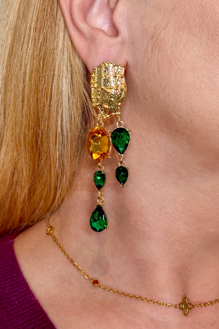 Floral Diamond Embedded Metal Earrings