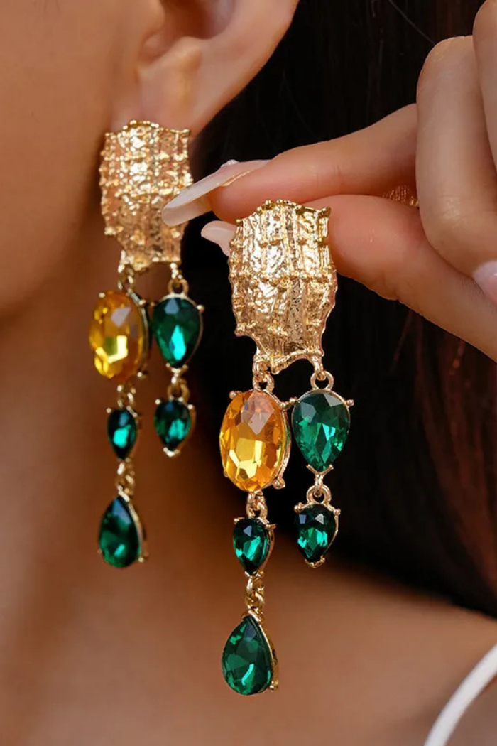 Floral Diamond Embedded Metal Earrings