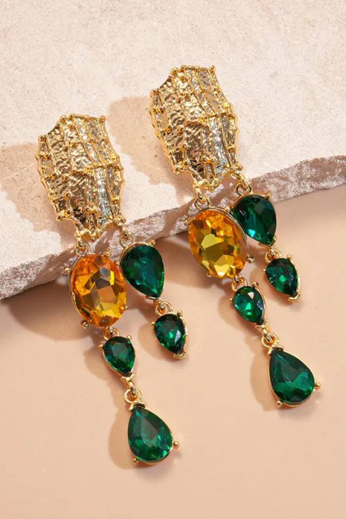 Floral Diamond Embedded Metal Earrings