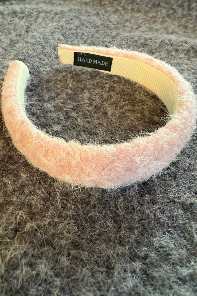 Mjúkt, bleikt, loðið höfuðband