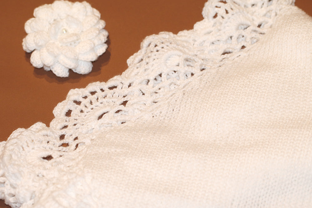 White Knitted And Crocheted Shawl