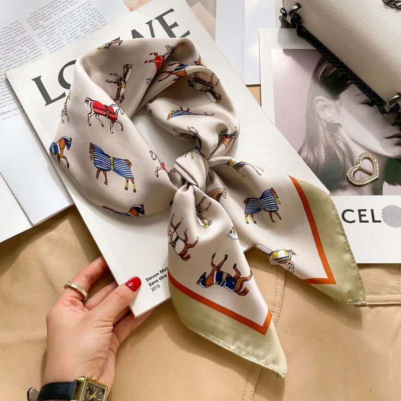 Elegant Horse Print Satin Scarf