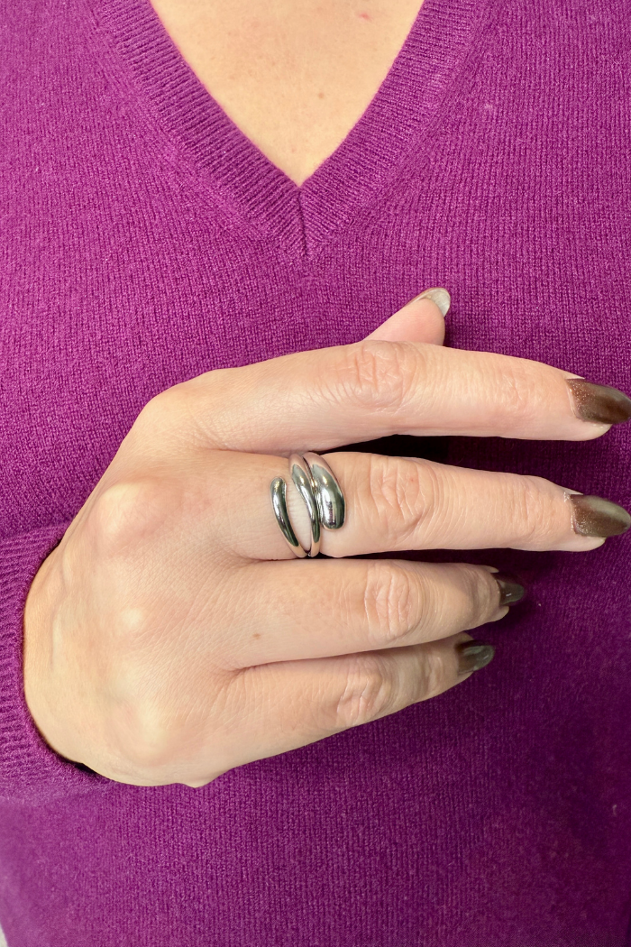 18K Silver PVD Geometric Open Ring