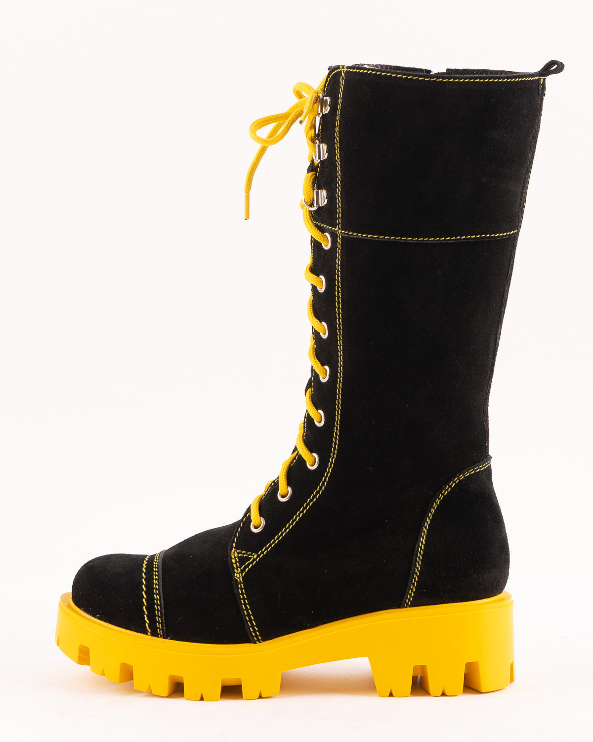 Black Yellow Boots Natural Suede With Laces