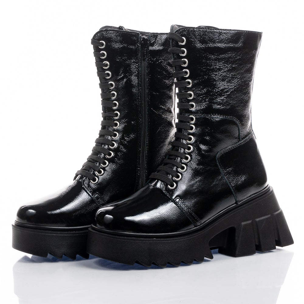 Natural Patent Leather Boots