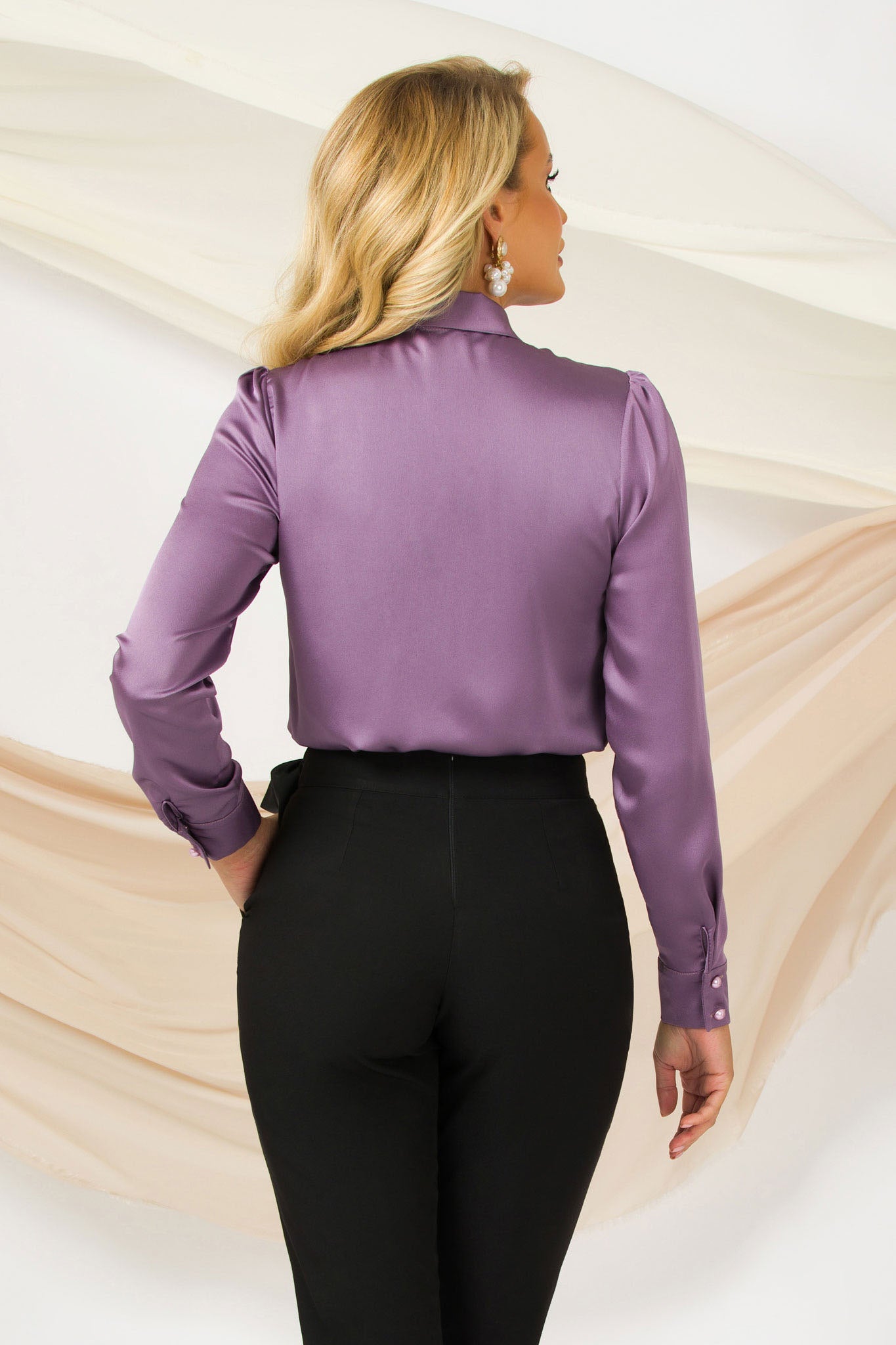 Black Tapered Pants With Black Satin Bow On The Side