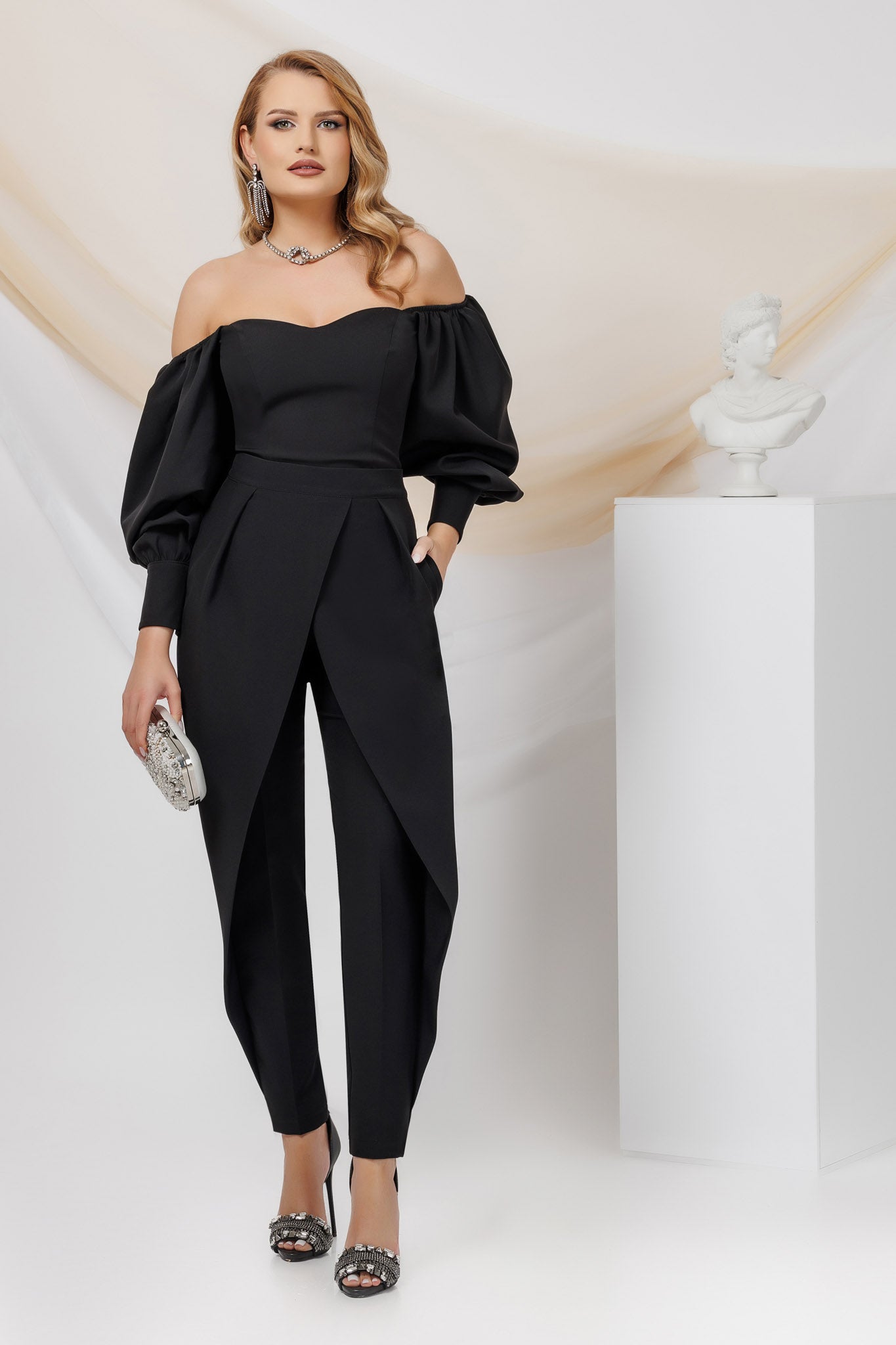 Black Tapered Pants With Front Split Design