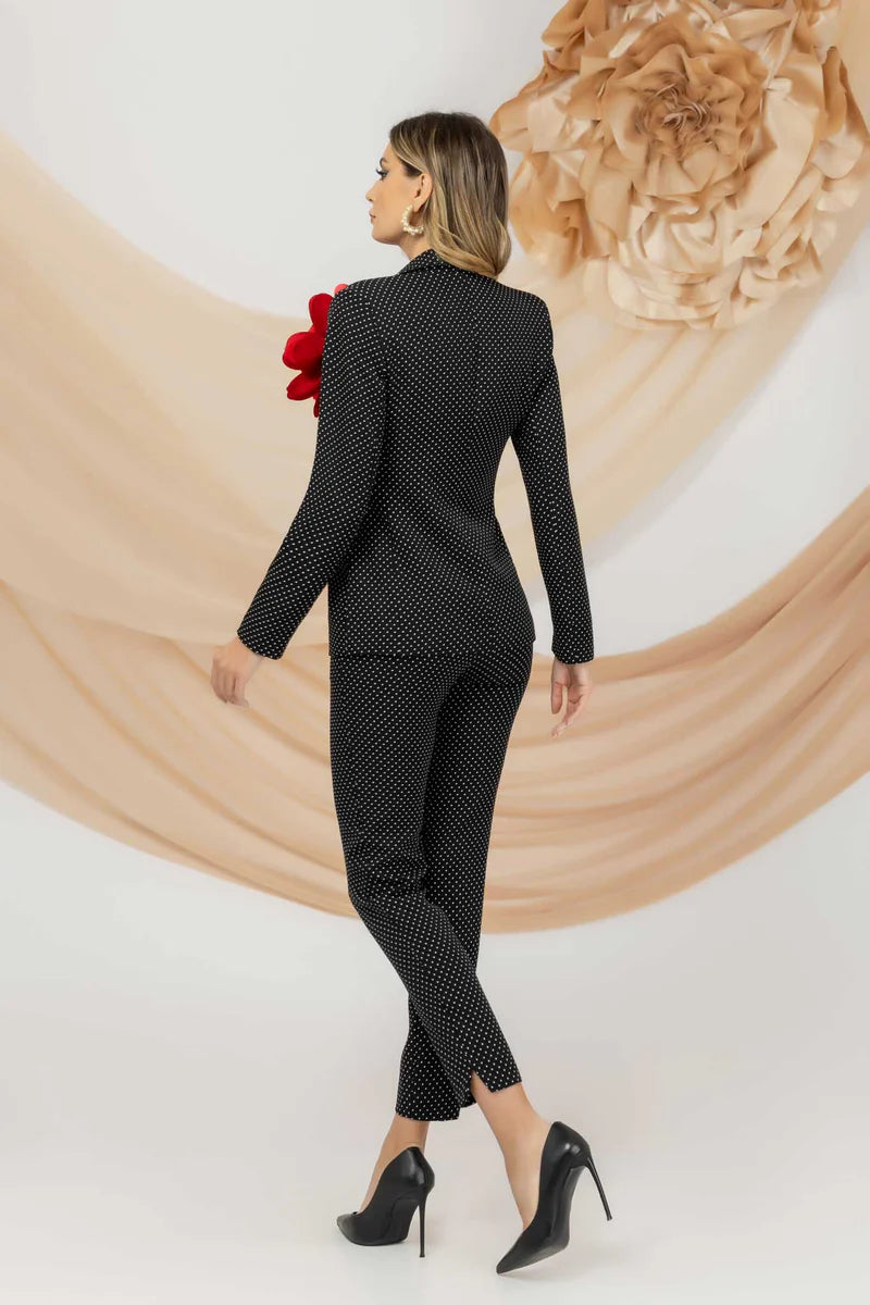 Signature 3-Piece Set – Blazer, Corset Blouse & Tailored Trousers detachable flower