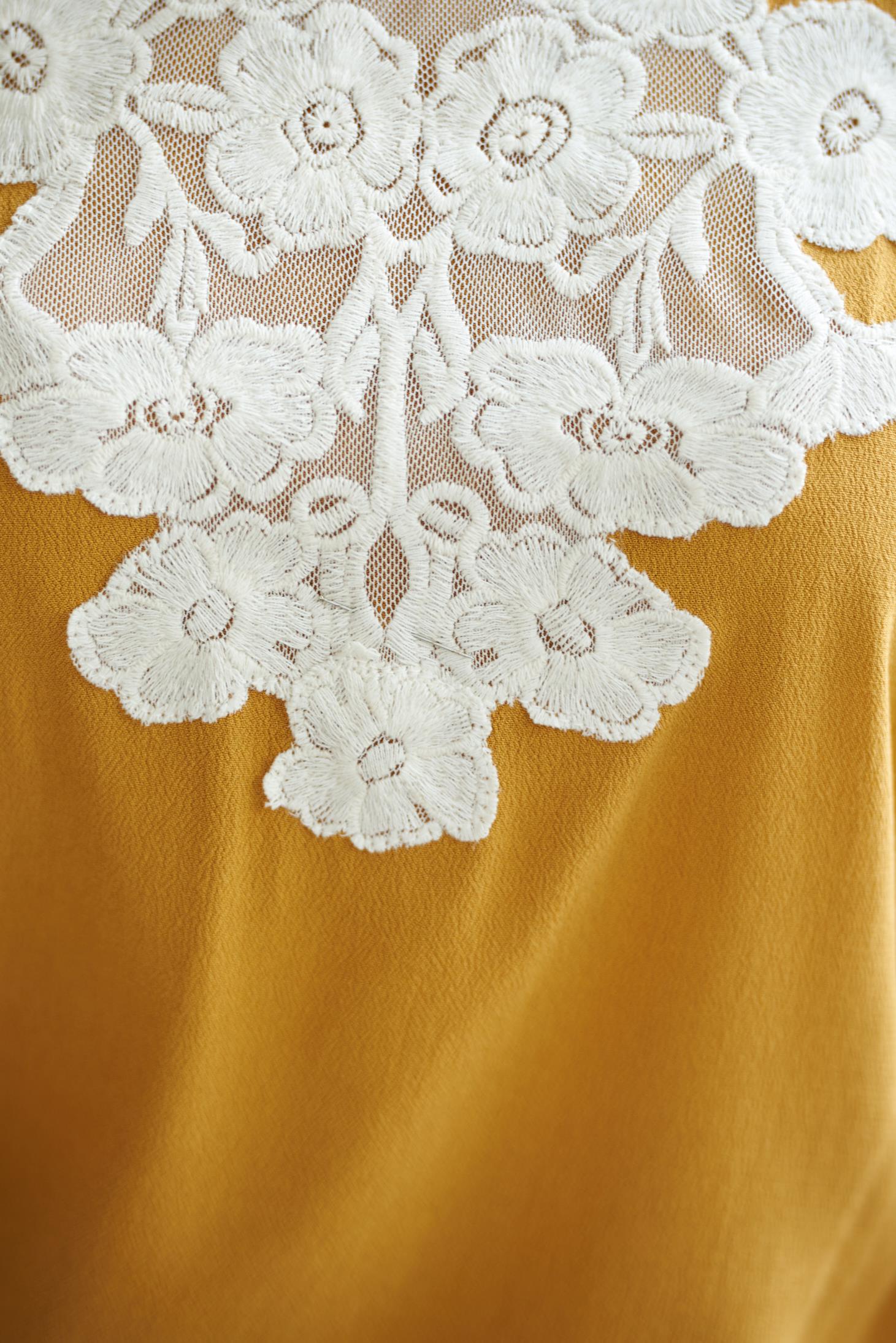 Flared Embroidered Yellow Office Women`s Blouse