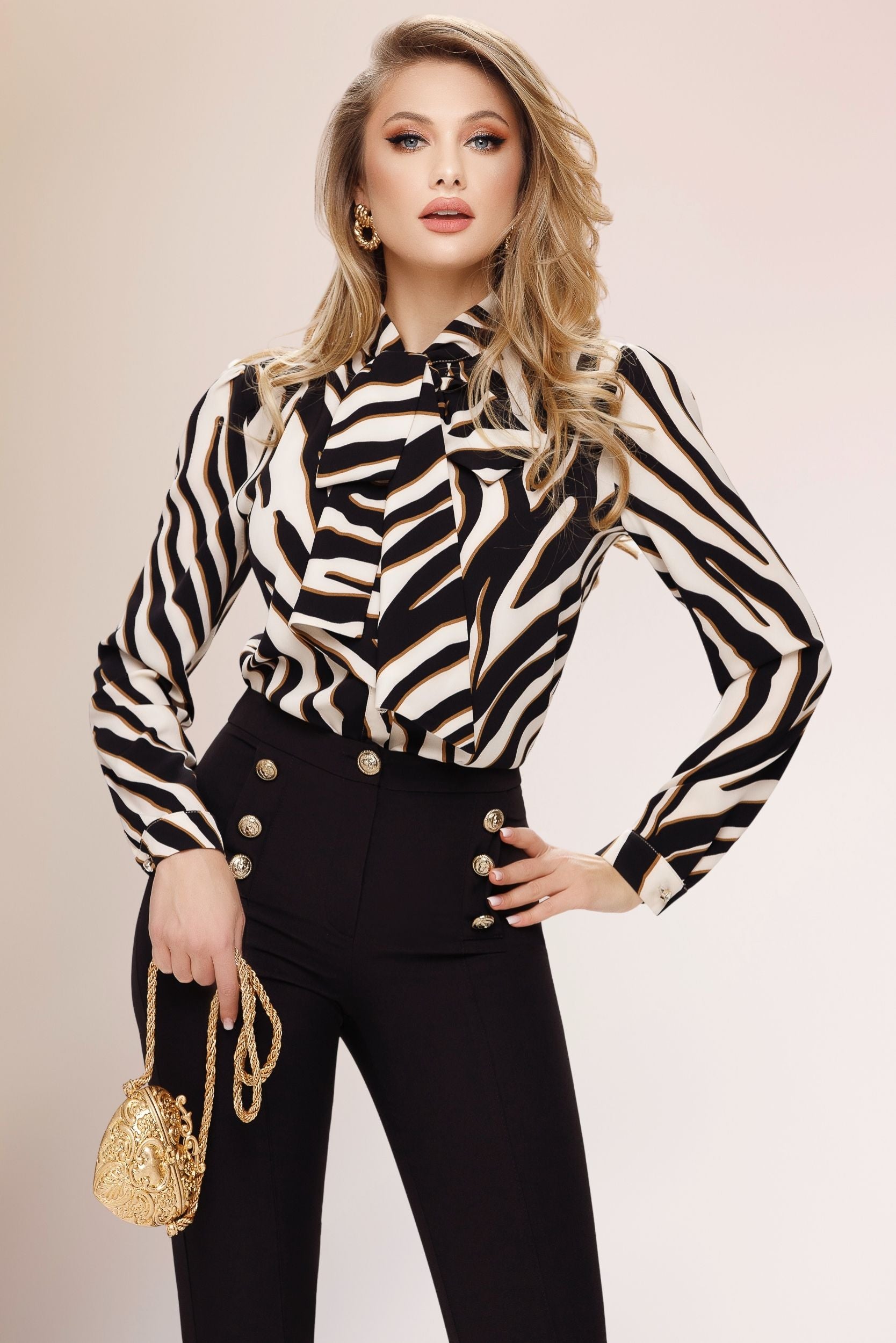 Elegant Animal Print Women’s Blouse With Maxi Bow