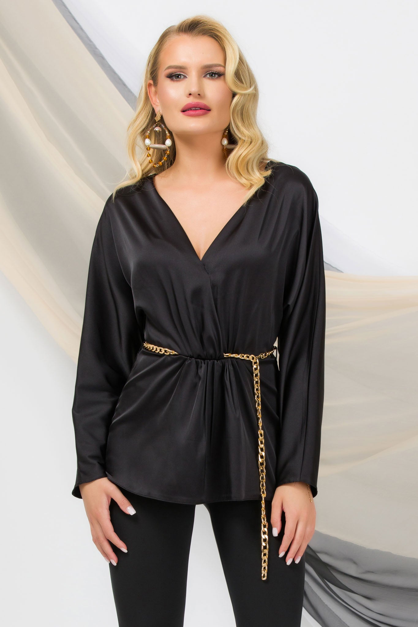 Black Party Long Sleeve Peplum Blouse