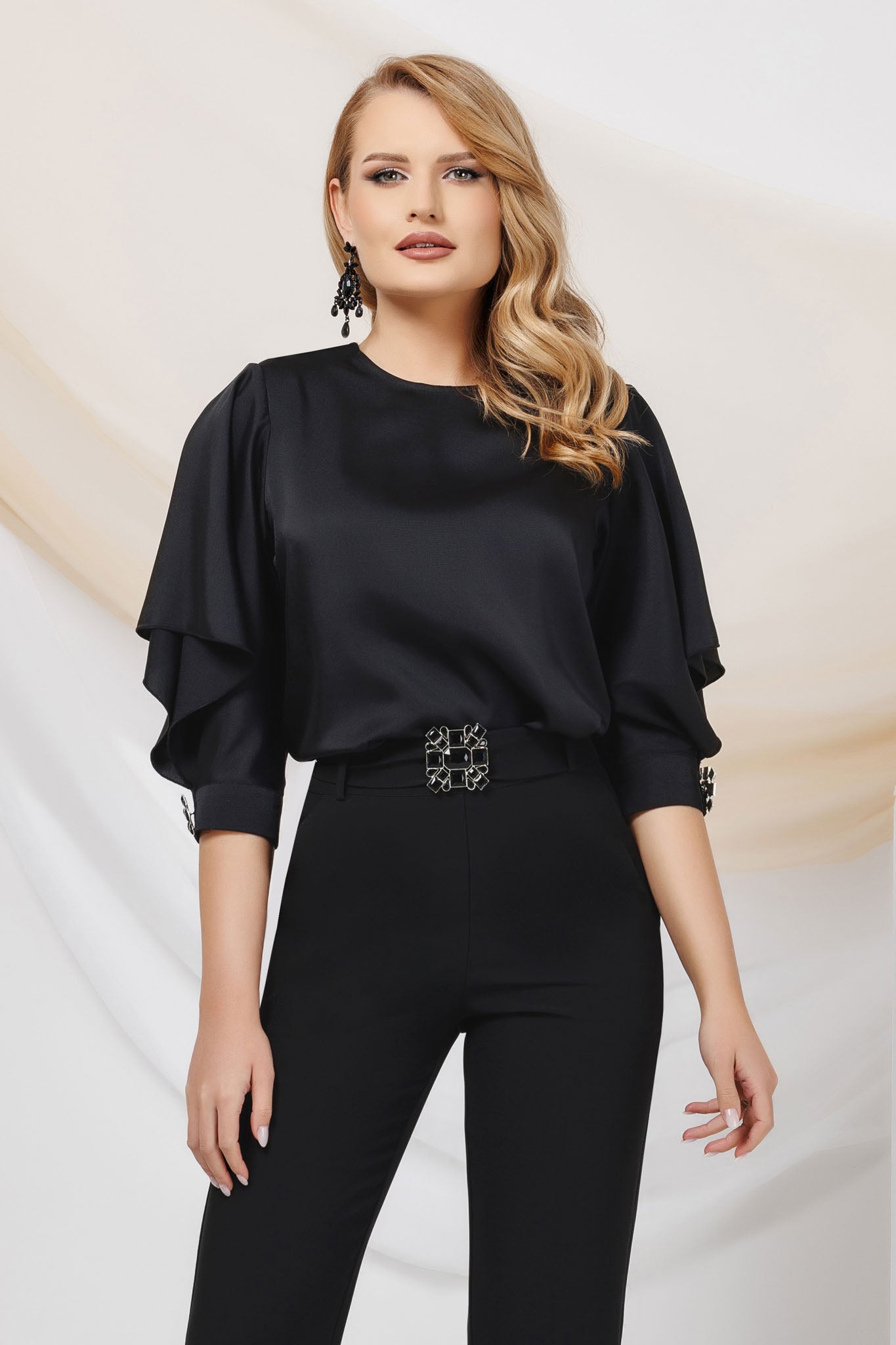 Elegant Black Blouse With Fancy Sleeve