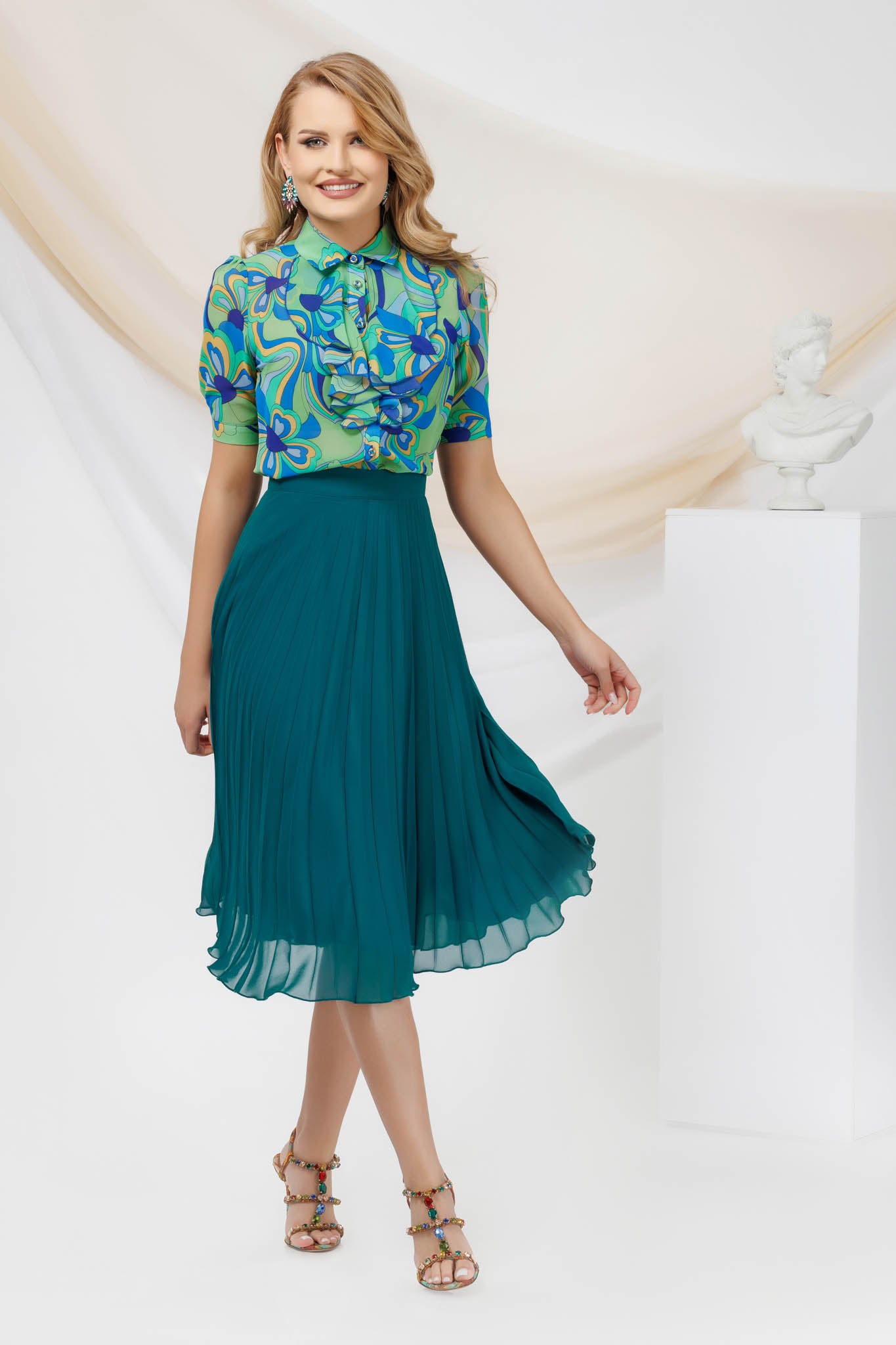 Office Shirt With Jabou And Floral Print