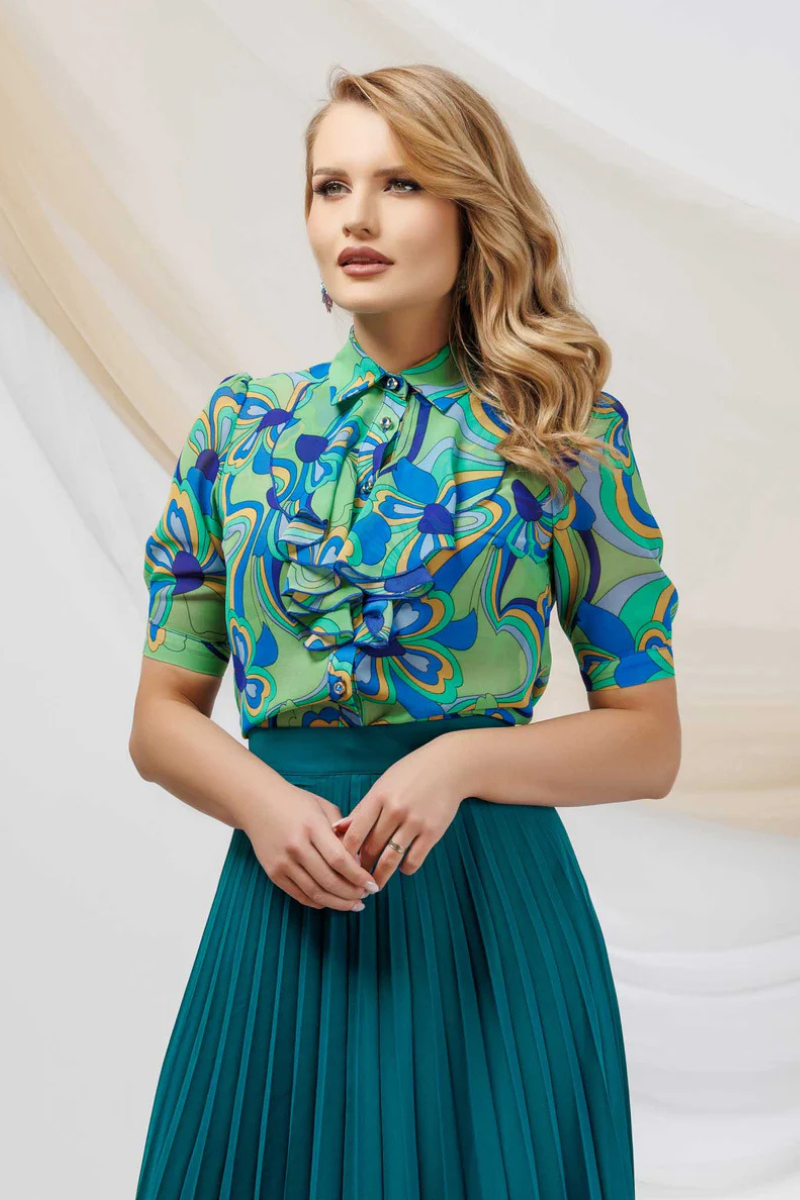 Office Shirt With Jabou And Floral Print