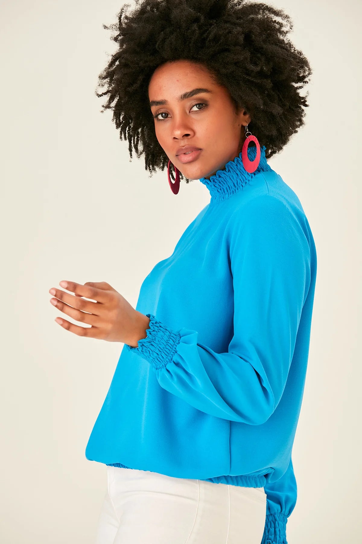 Blue Blouse With Long Sleeves And Turtle Neck