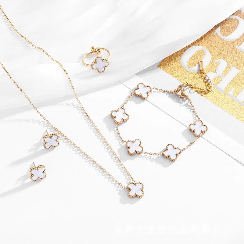 White 18K Stainless Steel Gold Plated Flower Necklace