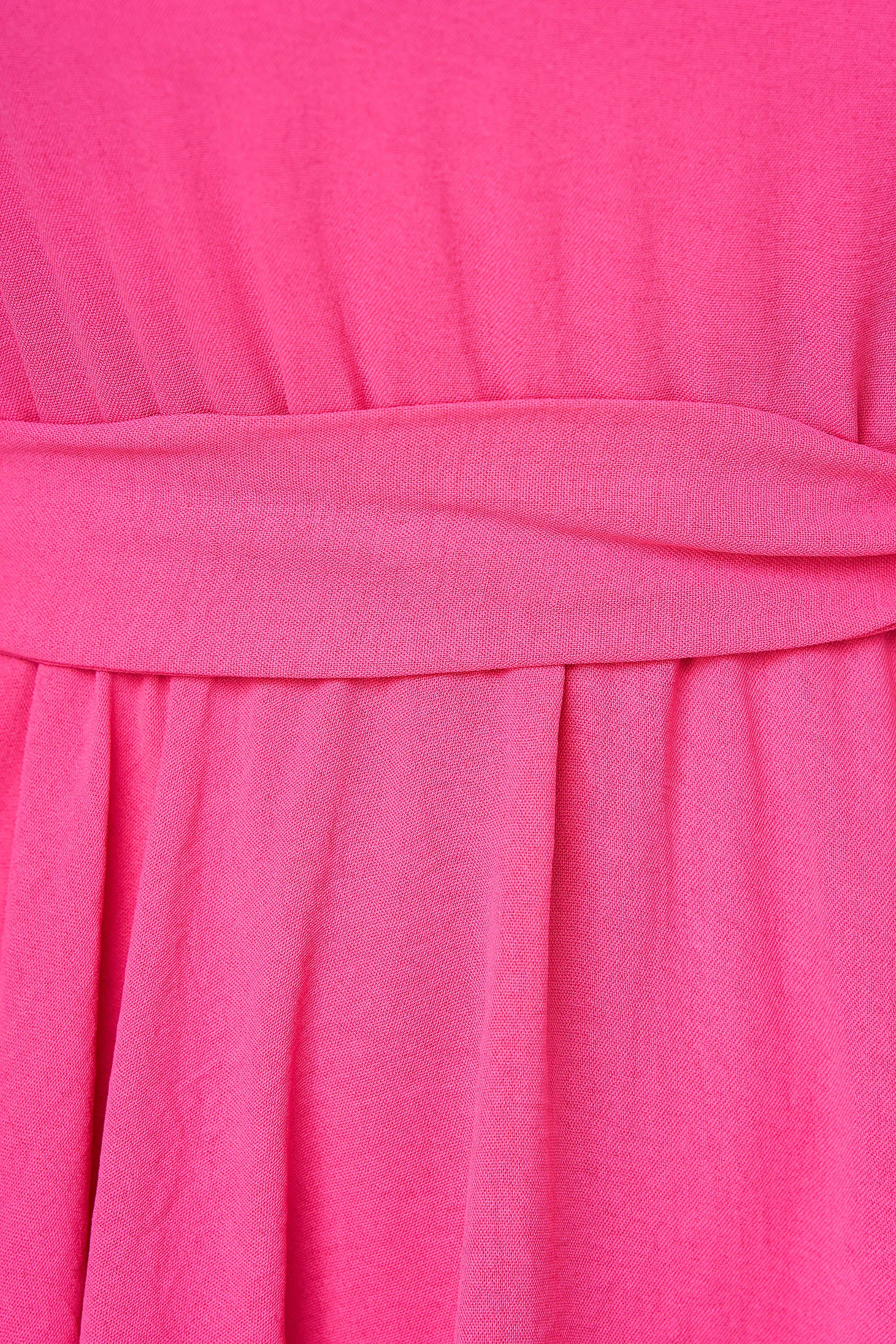 Dress Fuchsia Cloche With Elastic Waist From Elastic Fabric With Puffed Sleeves