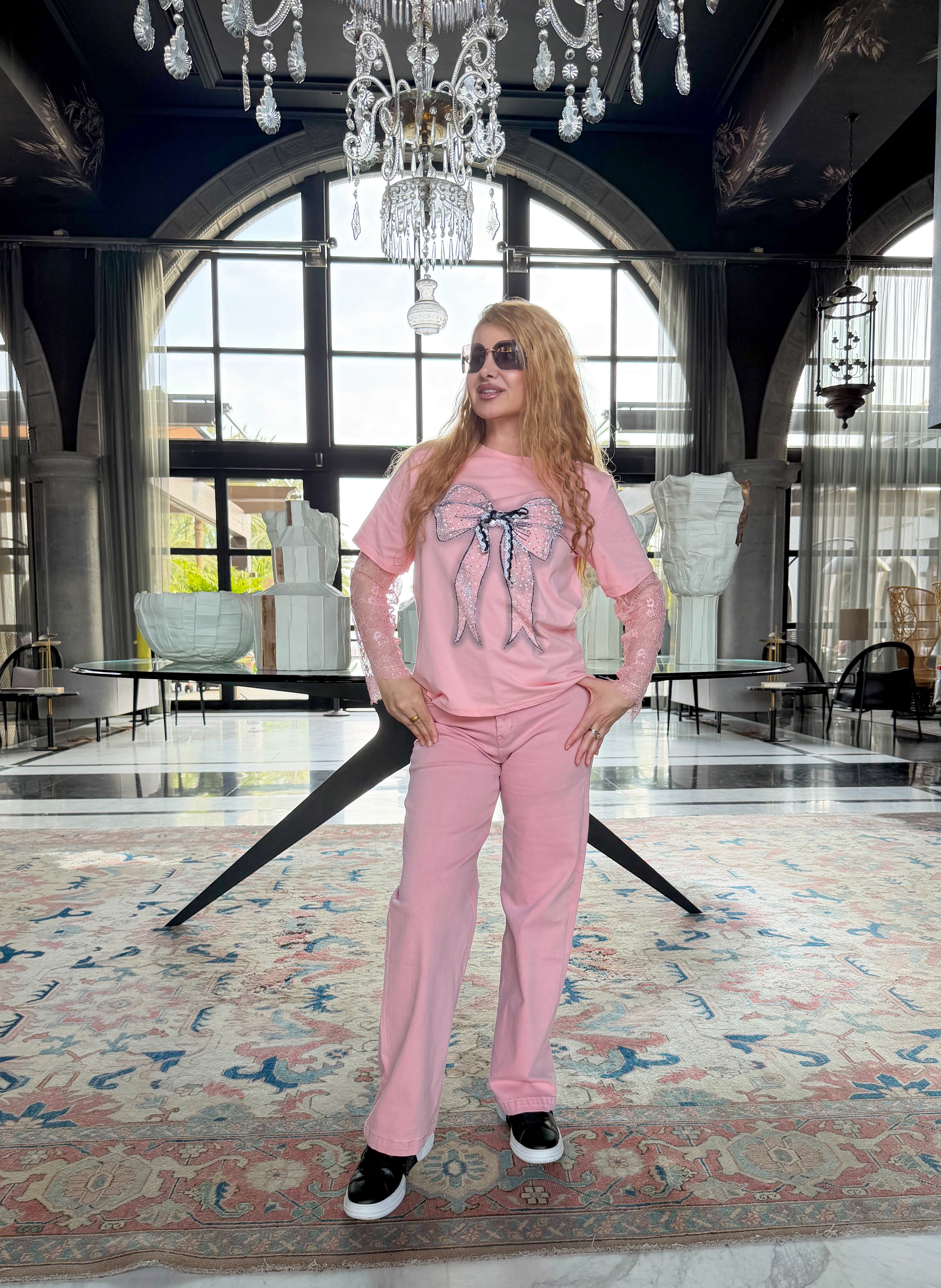 Pink Stretch Straight Leg Jeans