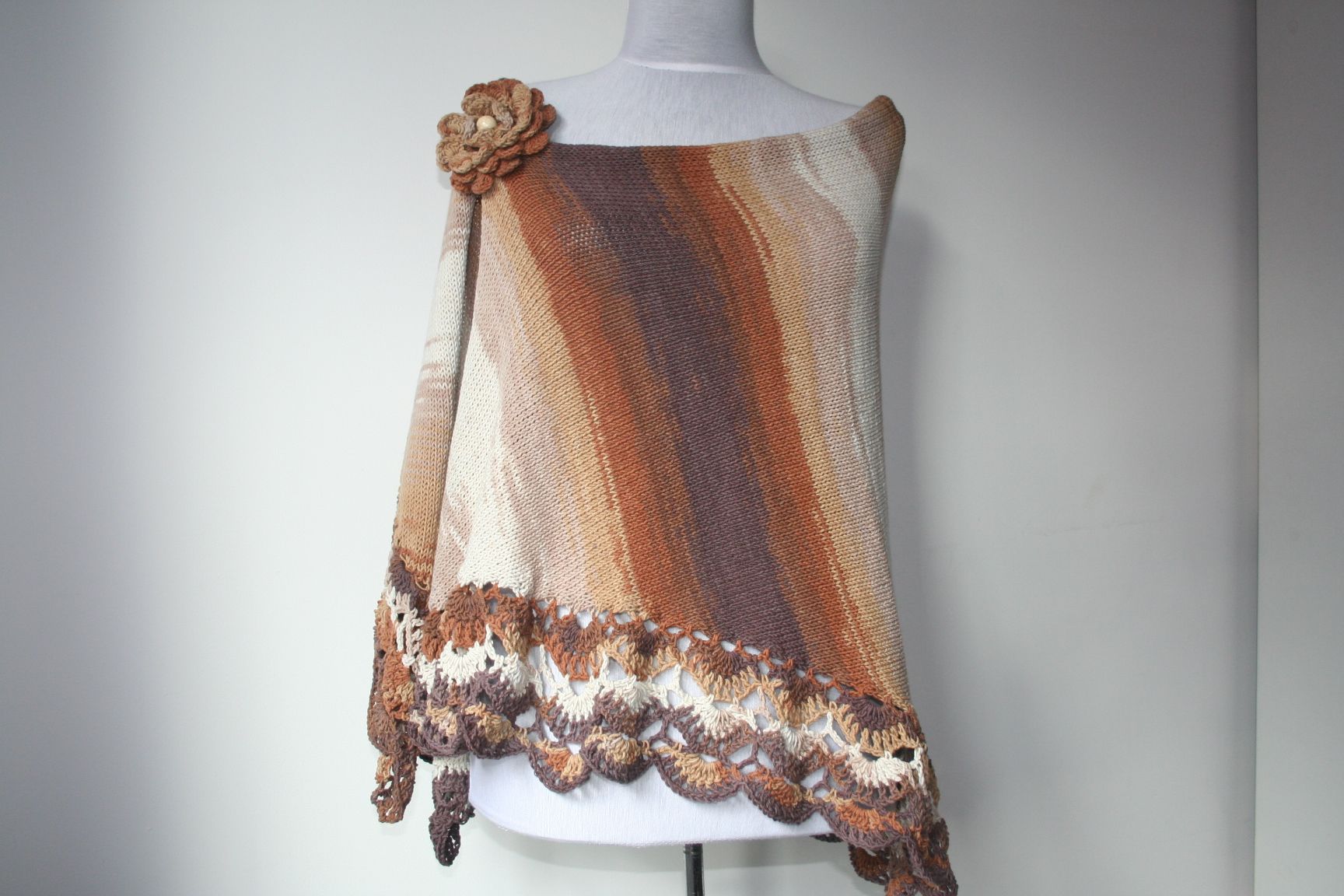 Brown Degrade  Knitted Crocheted Shawl