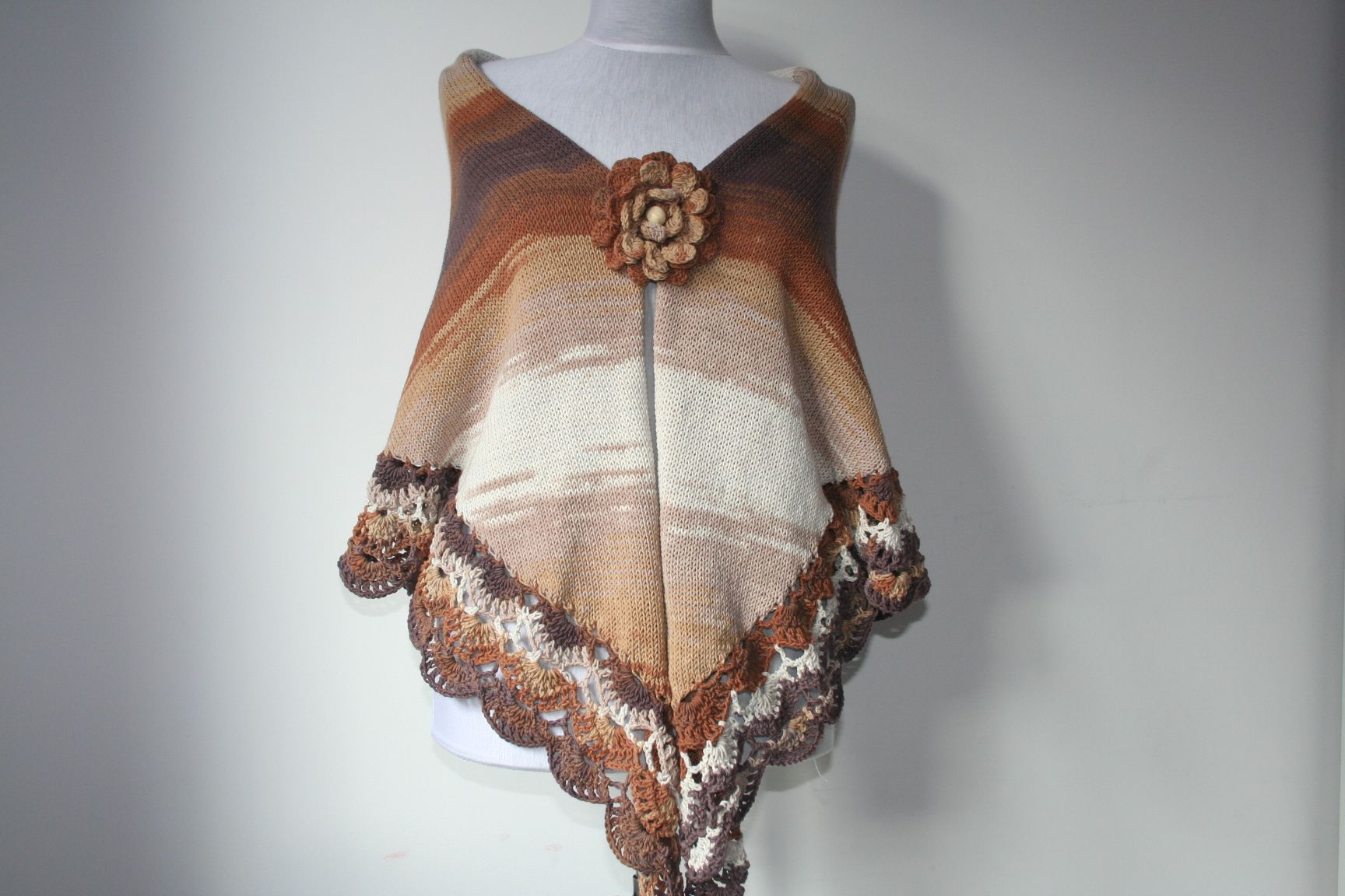 Brown Degrade  Knitted Crocheted Shawl