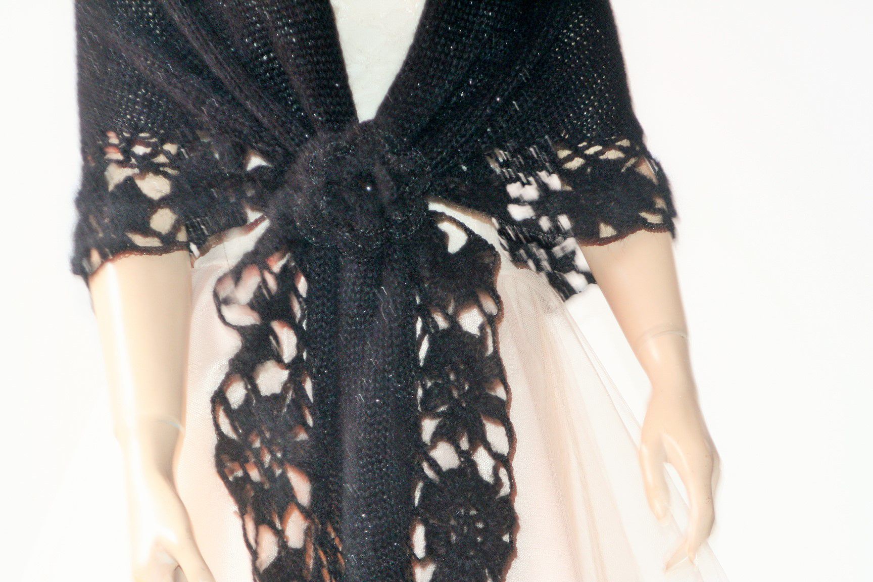 Black Knitted And Crocheted Shawl