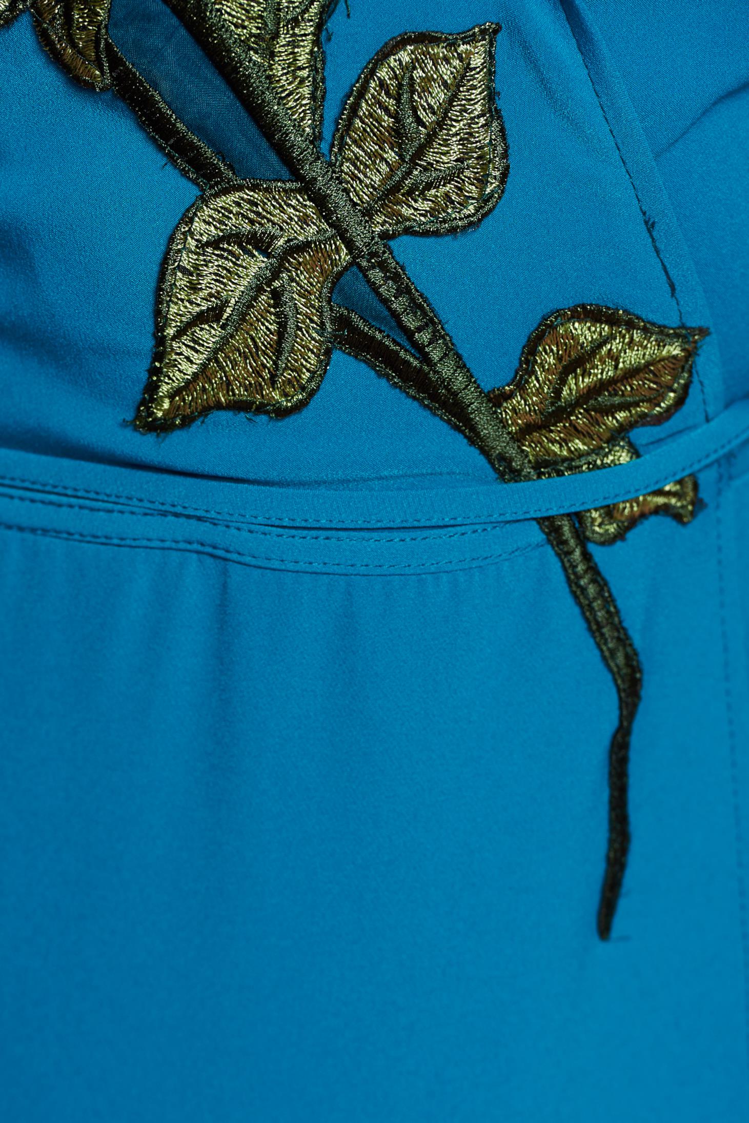Turquoise Elegant Wrap Around Dress Embroidery Details