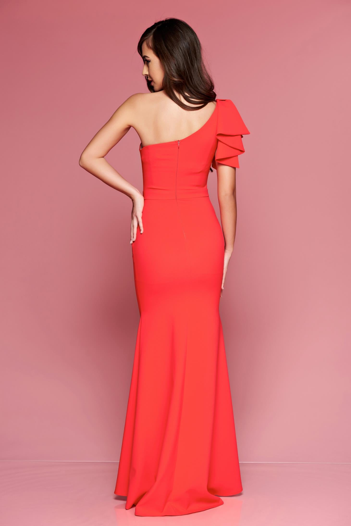 Red Long Occasional Dress One Shoulder